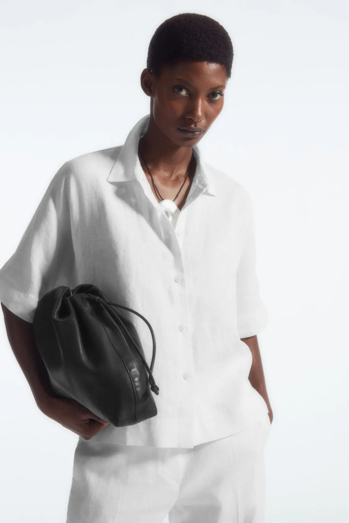COS SHORT-SLEEVED LINEN SHIRT-Women Shirts & Blouses | Tops