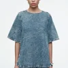 COS SHORT-SLEEVED WASHED-DENIM TOP-Women Tops