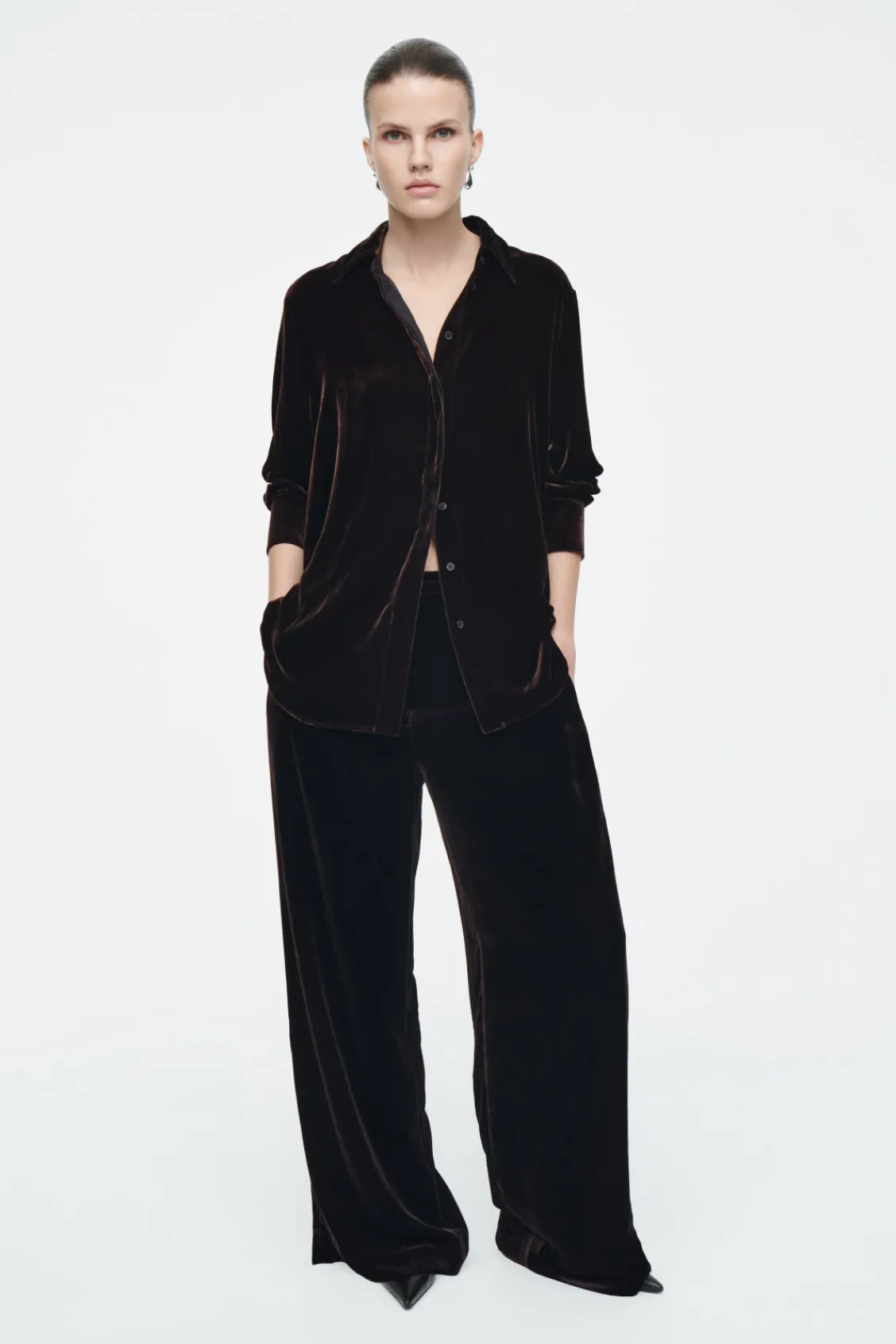 COS SILK-BLEND VELVET SHIRT-Women Shirts & Blouses | Tops