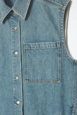 COS SLEEVELESS DENIM MINI SHIRT DRESS-Women Dresses & Jumpsuits