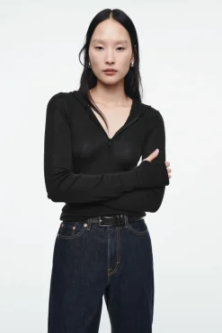 COS SLIM HALF-ZIP WOOL HOODIE-Women Tops | Sweaters & Cardigans