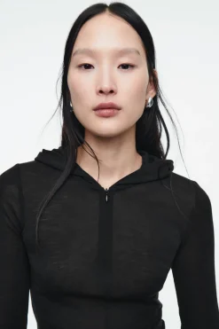 COS SLIM HALF-ZIP WOOL HOODIE-Women Tops | Sweaters & Cardigans
