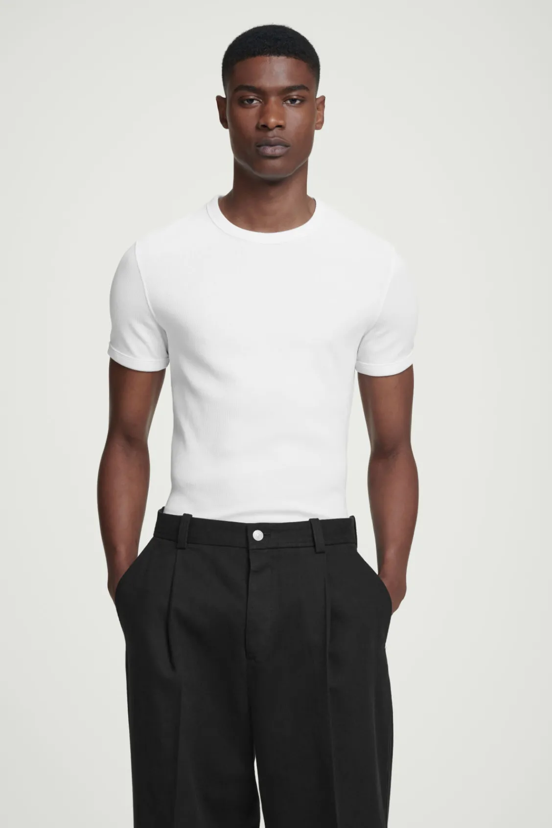 COS SLIM RIBBED COTTON T-SHIRT- T-Shirts