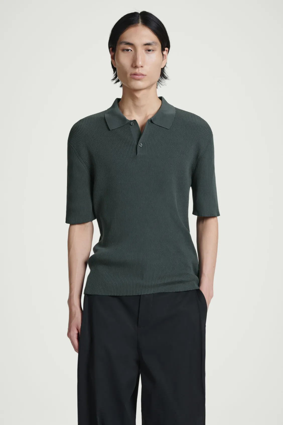 COS SLIM RIBBED-KNIT POLO SHIRT- Polo Shirts | Sweaters & Cardigans