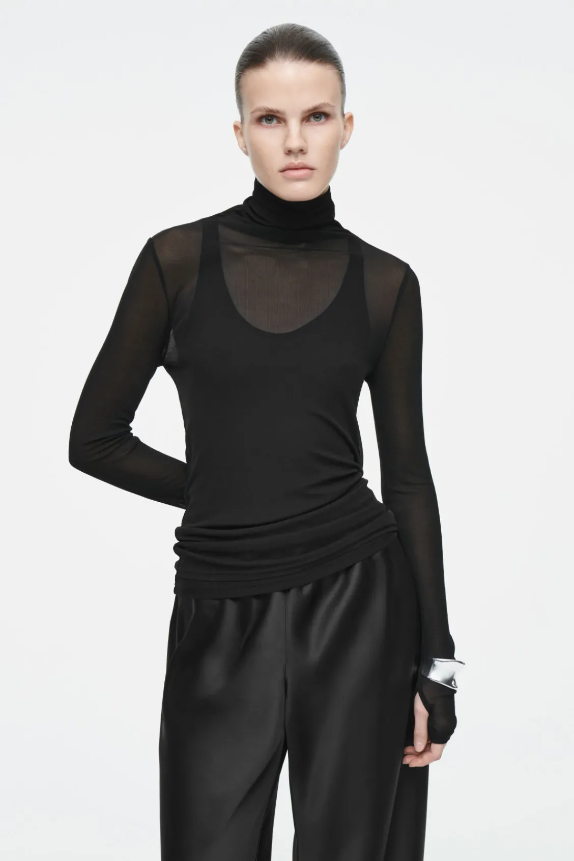COS SLIM SILK TURTLENECK TOP-Women Tops