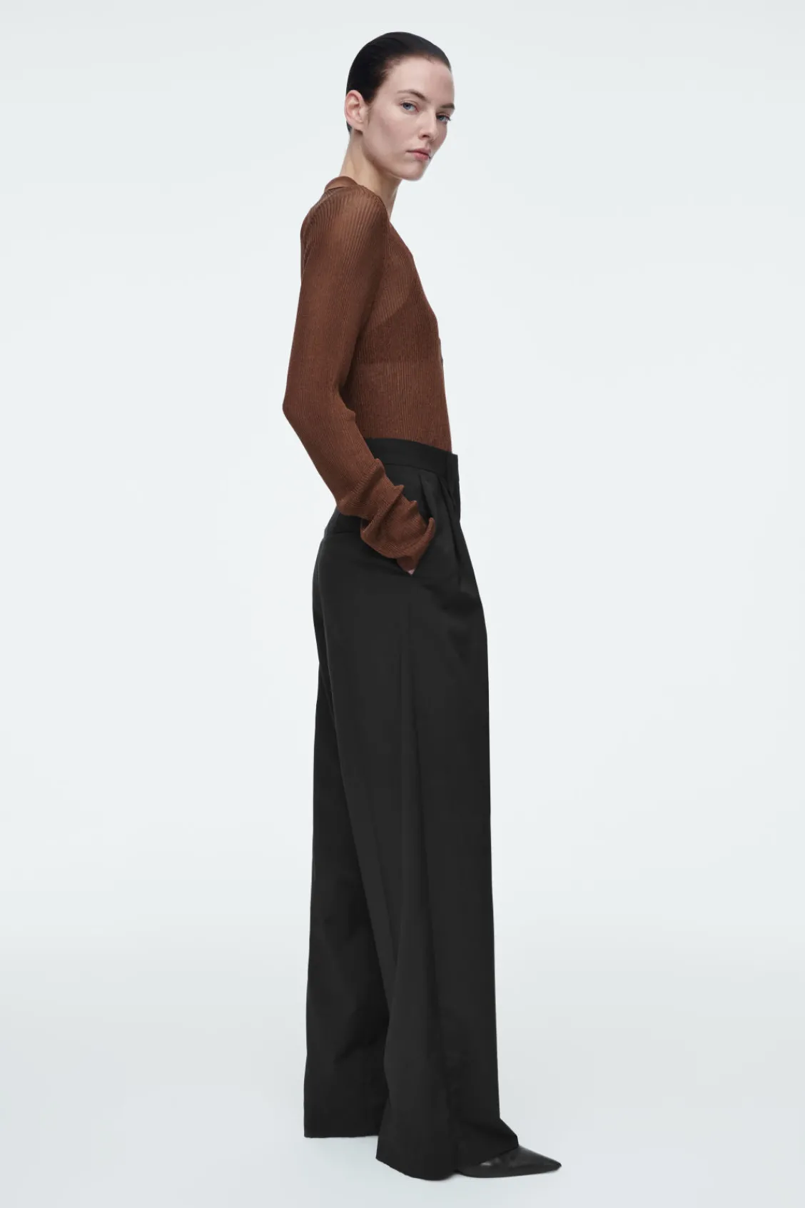COS SPARKLY RIBBED-KNIT POLO SHIRT-Women Shirts & Blouses | Tops