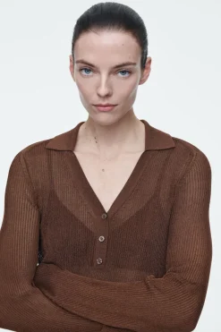 COS SPARKLY RIBBED-KNIT POLO SHIRT-Women Shirts & Blouses | Tops