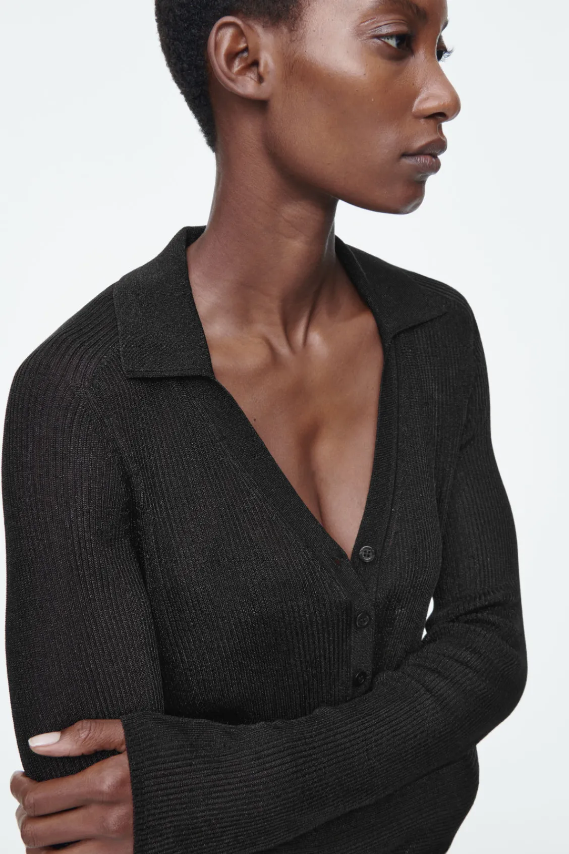 COS SPARKLY RIBBED-KNIT POLO SHIRT-Women Shirts & Blouses | Tops