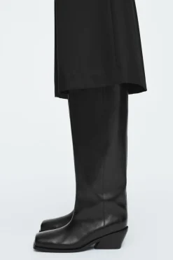 COS SQUARE-TOE LEATHER KNEE-HIGH BOOTS-Women Shoes
