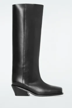 COS SQUARE-TOE LEATHER KNEE-HIGH BOOTS-Women Shoes