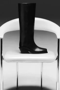COS SQUARE-TOE LEATHER KNEE-HIGH BOOTS-Women Shoes