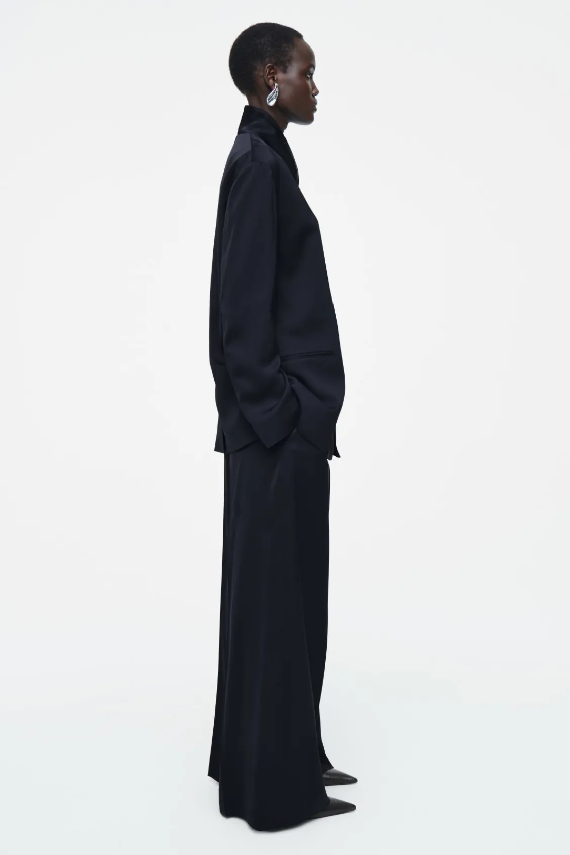 COS STAND-COLLAR SATIN TUXEDO BLAZER-Women Vests & Tailoring | Coats & Jackets