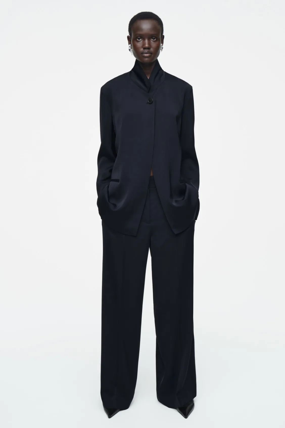 COS STAND-COLLAR SATIN TUXEDO BLAZER-Women Vests & Tailoring | Coats & Jackets