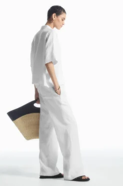 COS STRAIGHT-LEG TAILORED LINEN PANTS-Women Pants