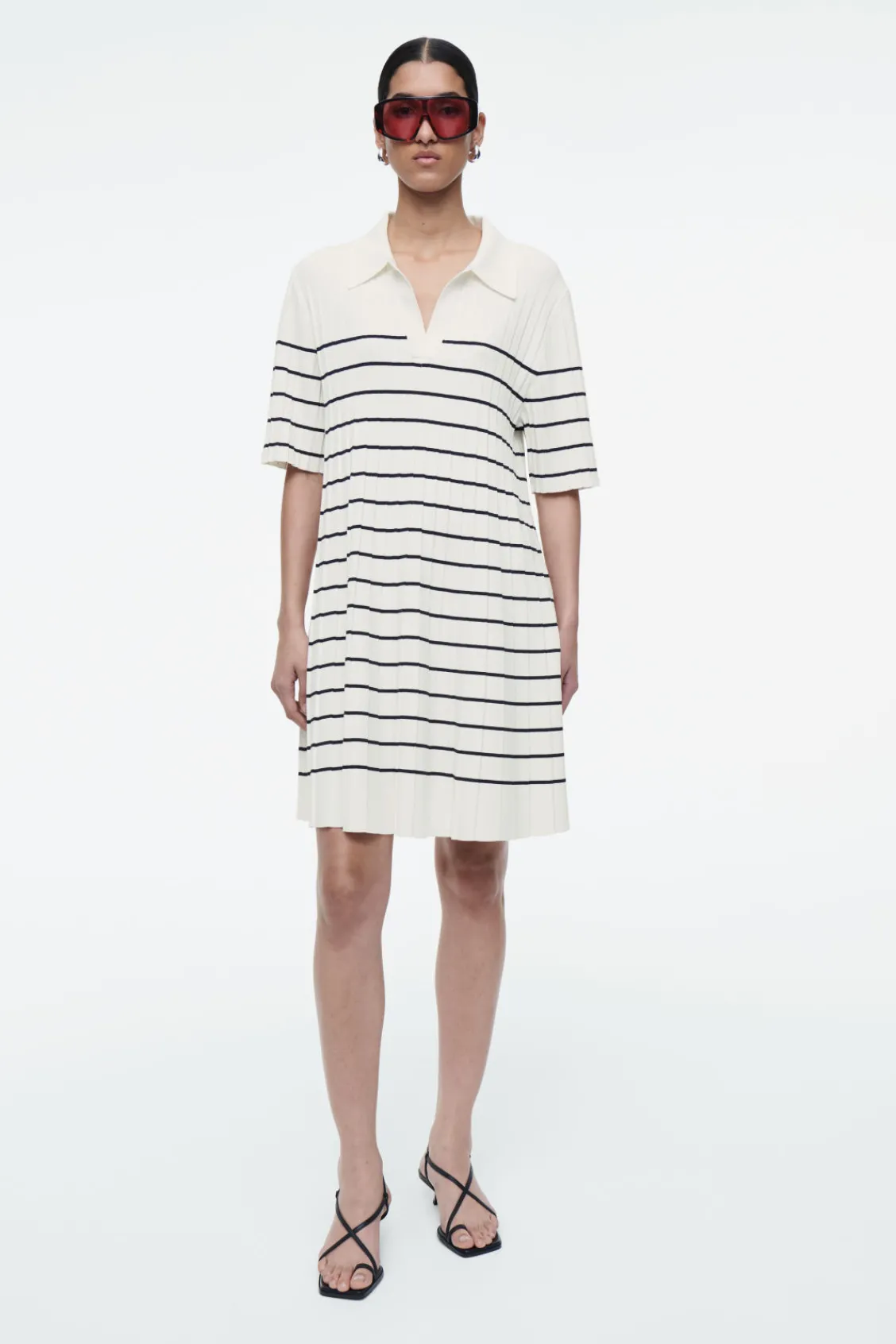 COS STRIPED KNITTED MINI POLO DRESS-Women Dresses & Jumpsuits | Sweaters & Cardigans