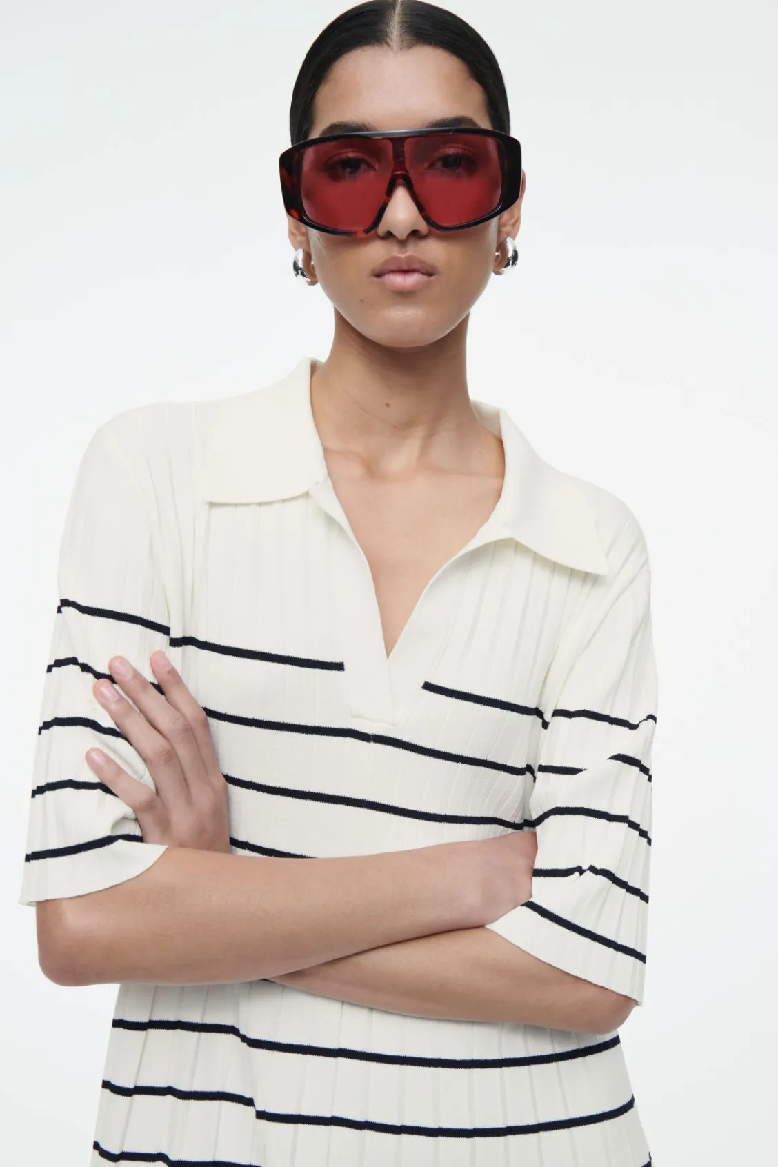 COS STRIPED KNITTED MINI POLO DRESS-Women Dresses & Jumpsuits | Sweaters & Cardigans