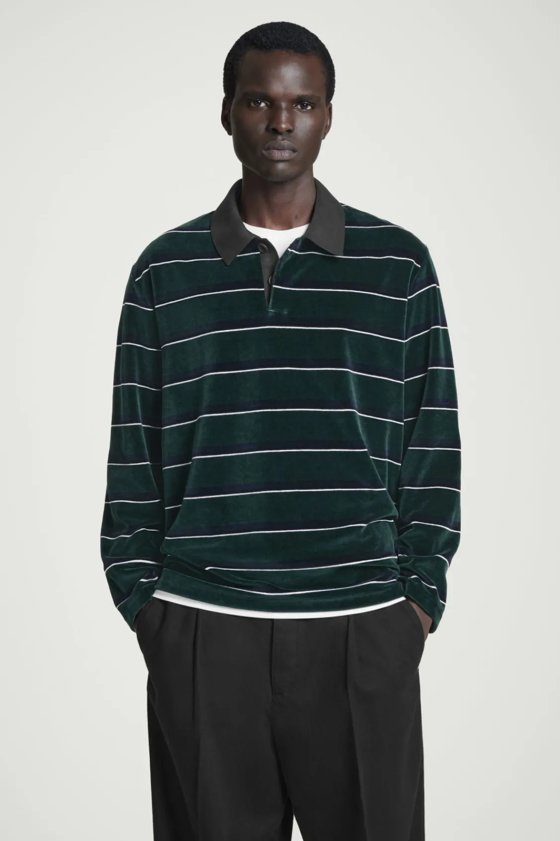 COS STRIPED VELVET LONG-SLEEVED POLO SHIRT- Polo Shirts