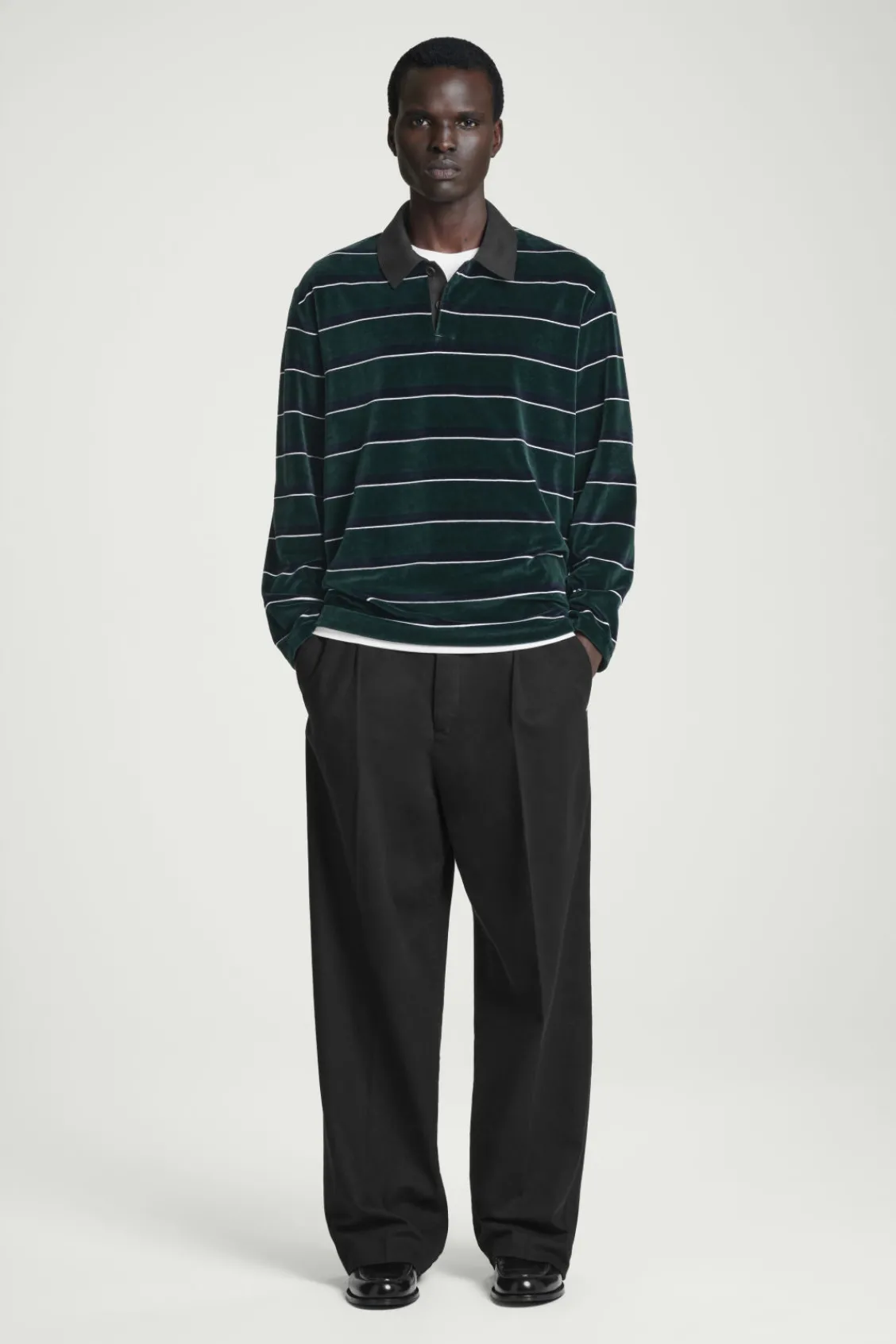 COS STRIPED VELVET LONG-SLEEVED POLO SHIRT- Polo Shirts