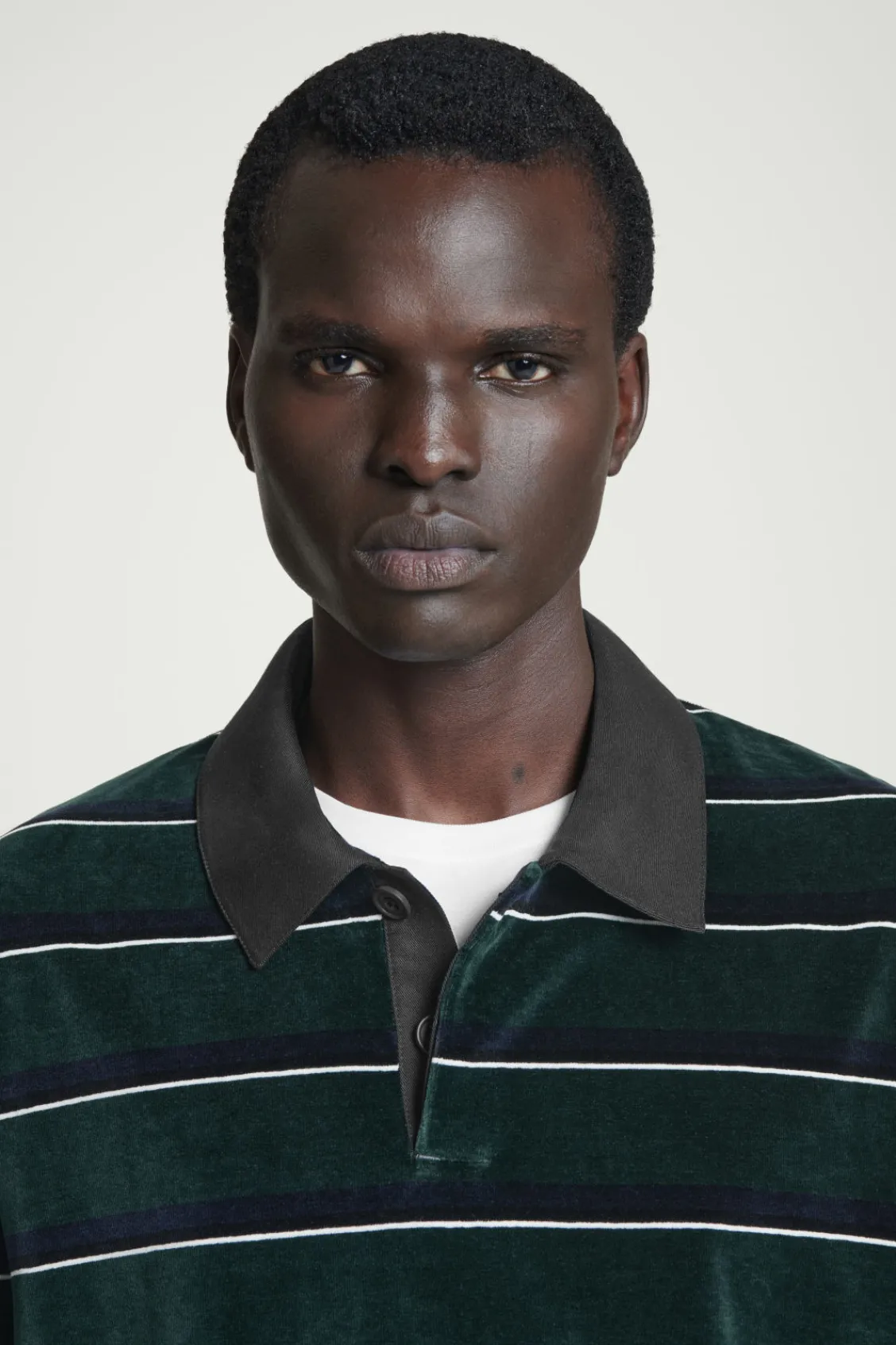 COS STRIPED VELVET LONG-SLEEVED POLO SHIRT- Polo Shirts