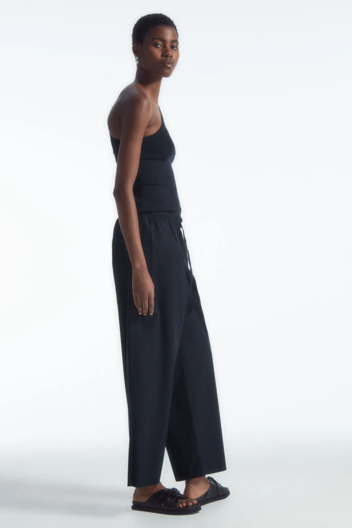 COS TAPERED DRAWSTRING COTTON PANTS-Women Pants
