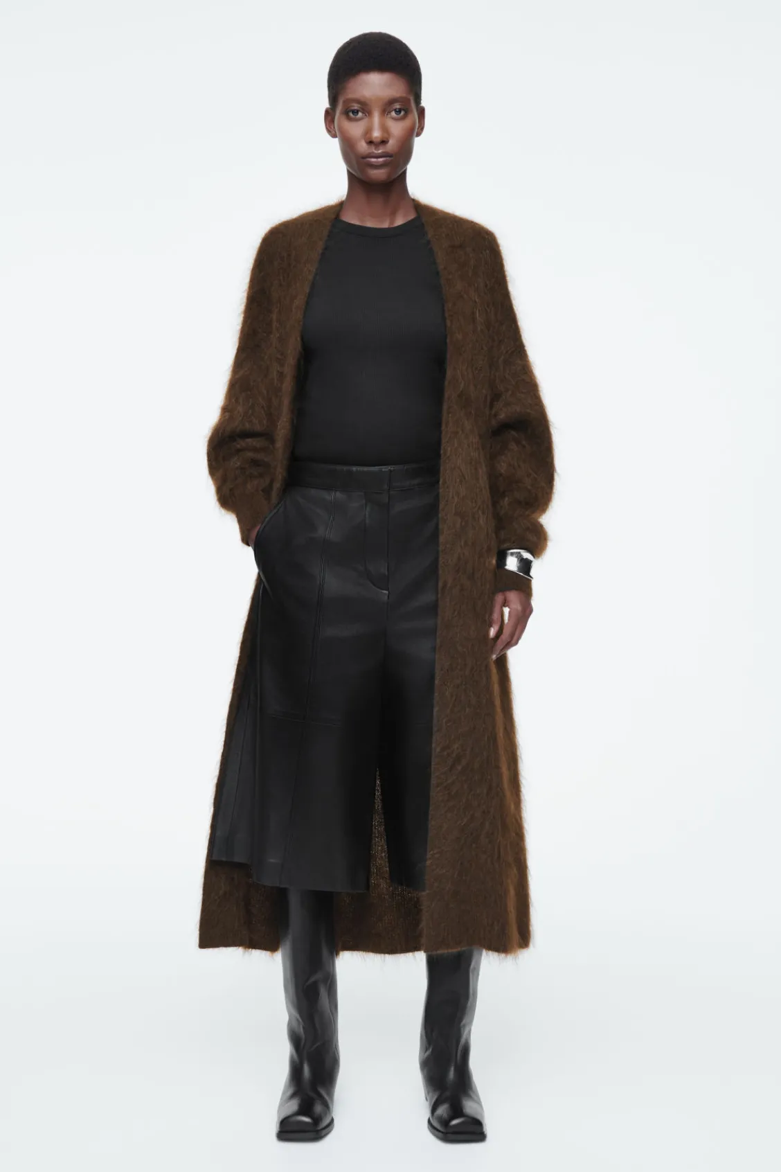 COS TEXTURED MOHAIR-BLEND MAXI CARDIGAN-Women Sweaters & Cardigans