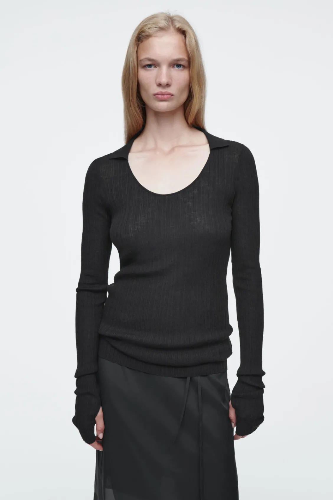 COS THE OPEN-COLLAR MERINO WOOL TOP-Women Tops | Sweaters & Cardigans