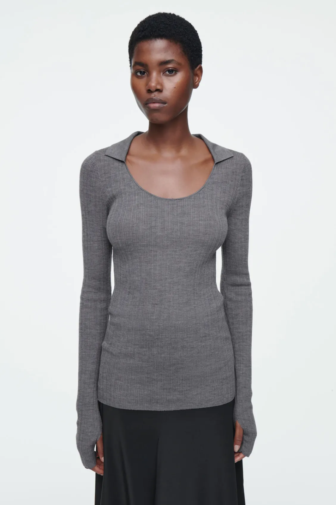 COS THE OPEN-COLLAR MERINO WOOL TOP-Women Tops | Sweaters & Cardigans
