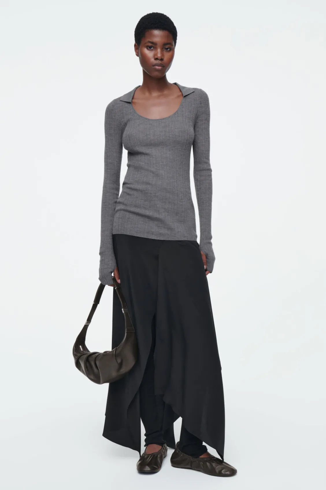 COS THE OPEN-COLLAR MERINO WOOL TOP-Women Tops | Sweaters & Cardigans