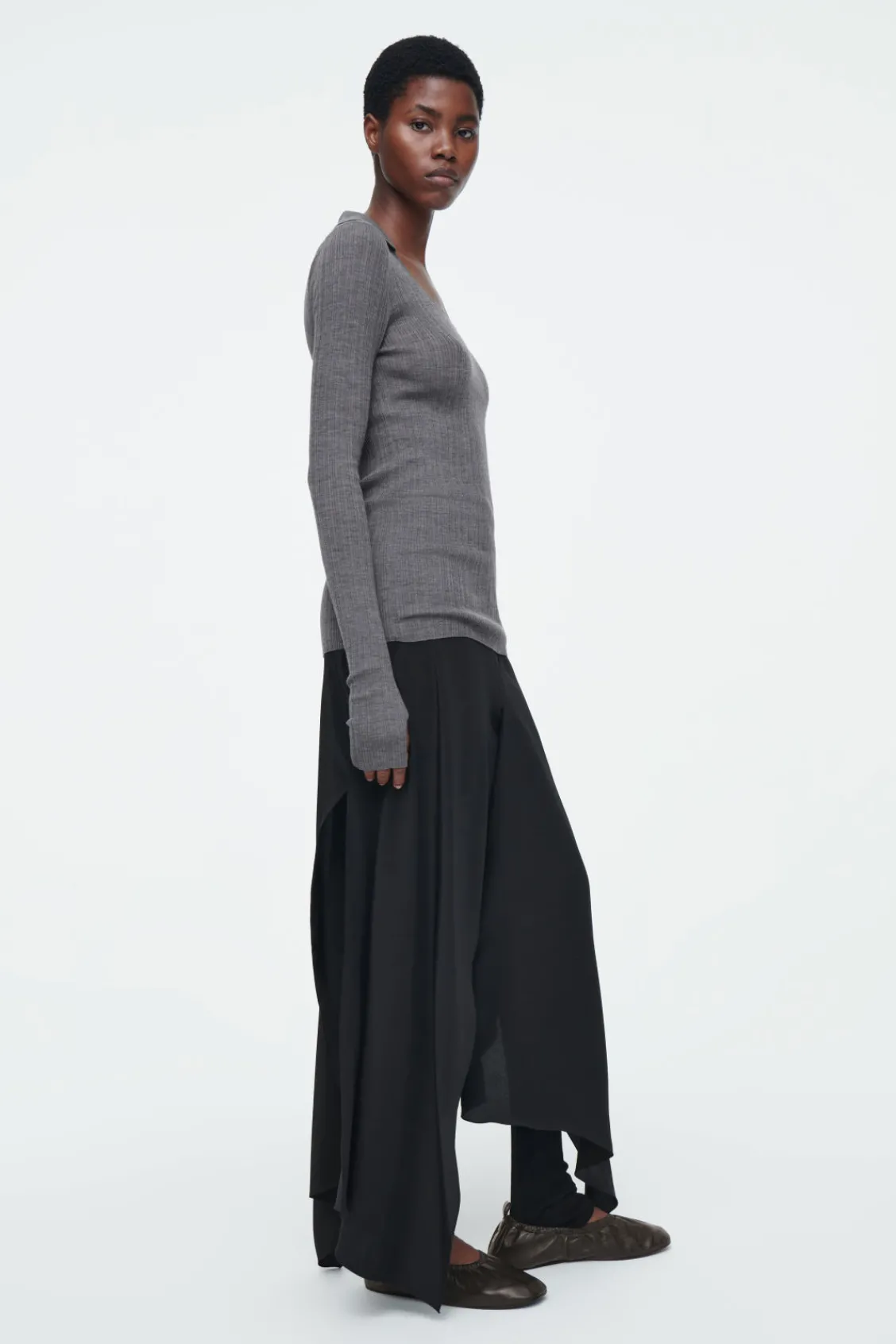 COS THE OPEN-COLLAR MERINO WOOL TOP-Women Tops | Sweaters & Cardigans