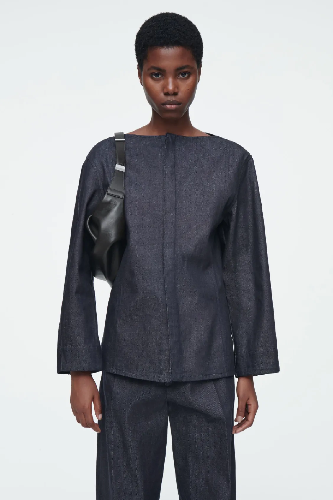 COS THE STRAIGHT-NECK RAW DENIM SHIRT-Women Shirts & Blouses | Tops