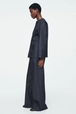 COS THE STRAIGHT-NECK RAW DENIM SHIRT-Women Shirts & Blouses | Tops