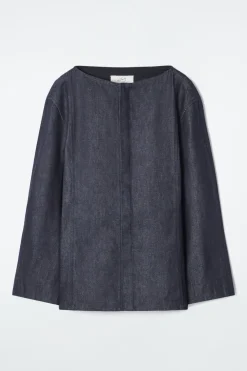 COS THE STRAIGHT-NECK RAW DENIM SHIRT-Women Shirts & Blouses | Tops