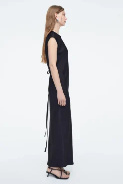 COS TIE-DETAIL SATIN MIDI DRESS-Women Dresses & Jumpsuits