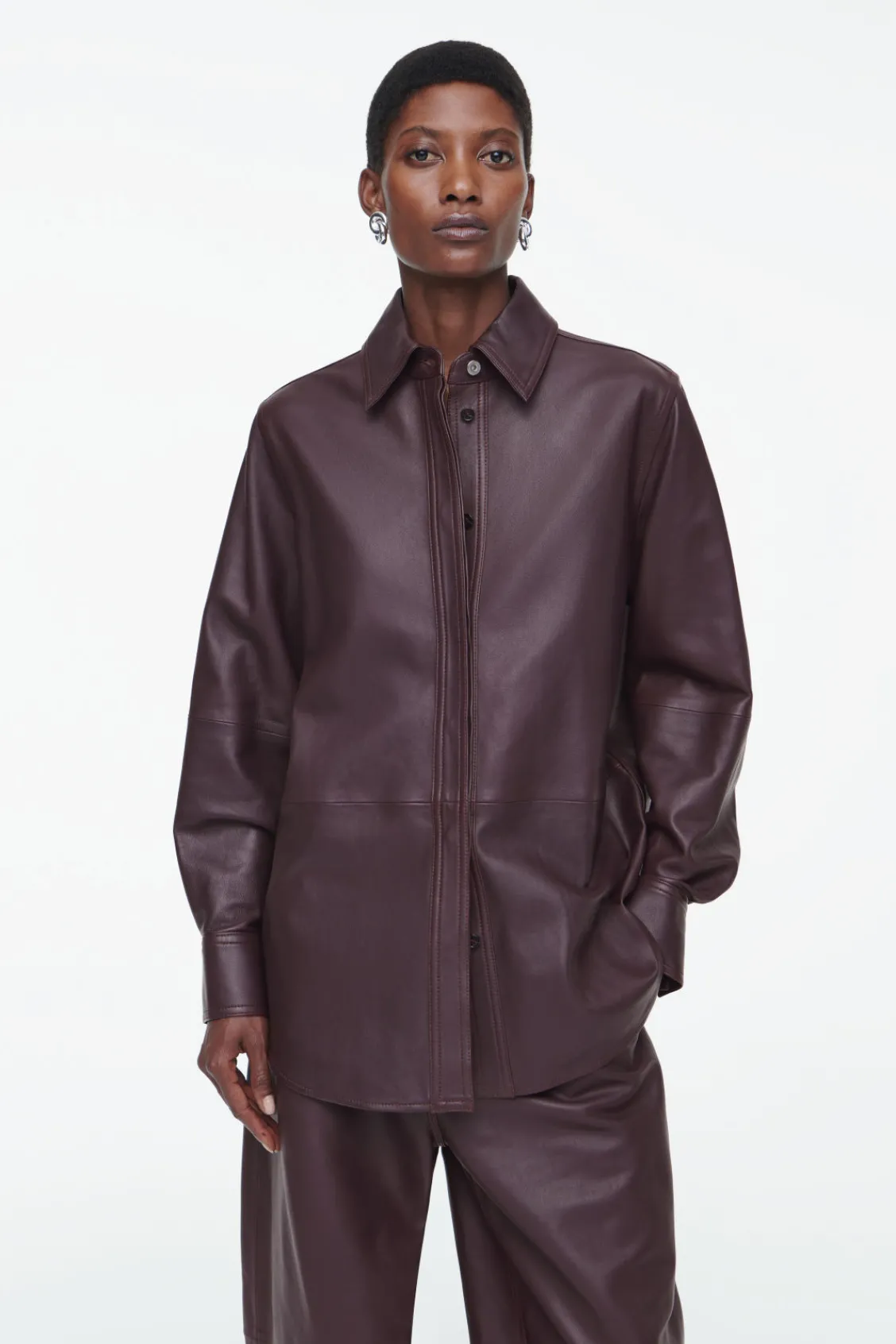 COS TOPSTITCHED LEATHER SHIRT-Women Shirts & Blouses | Tops