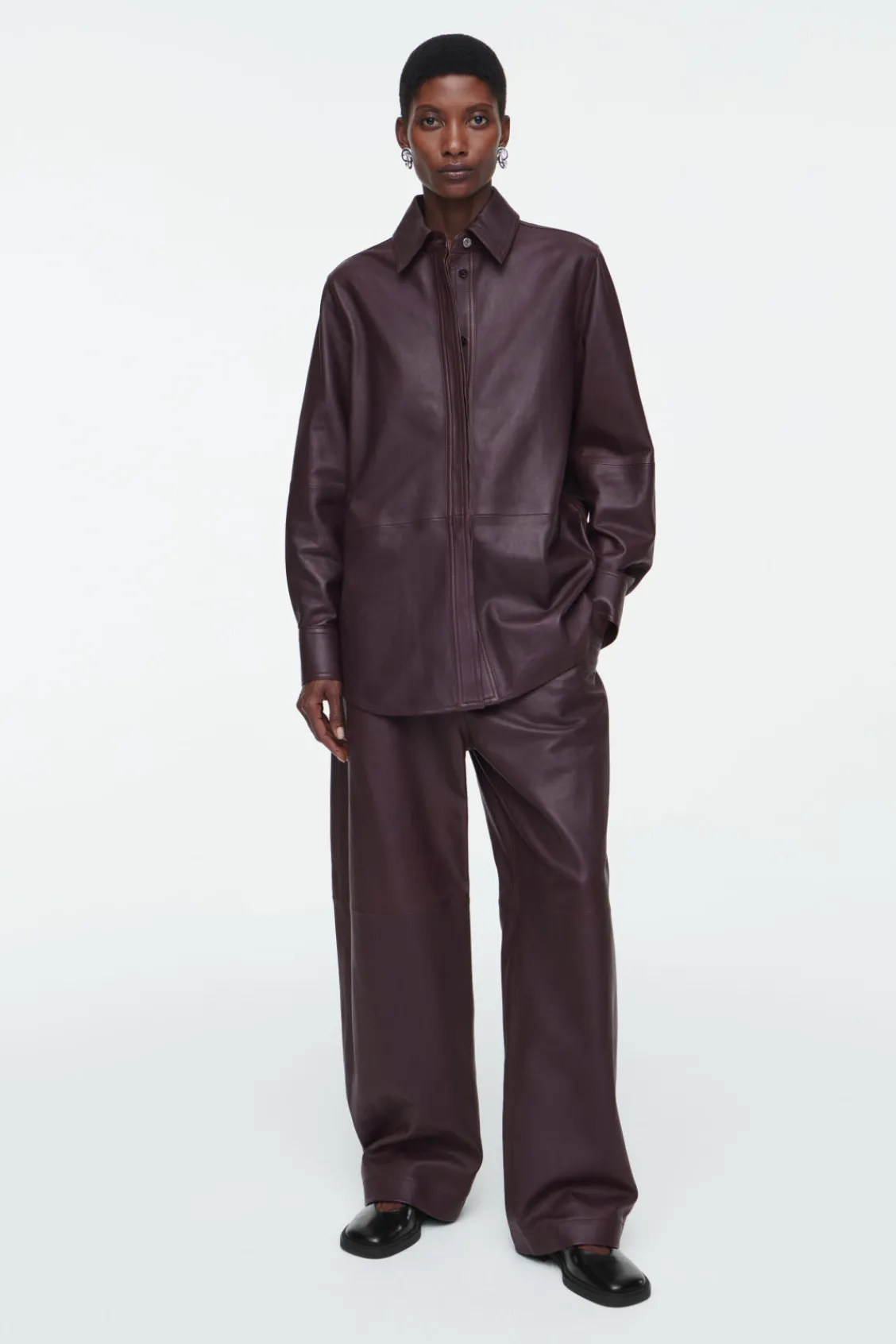 COS TOPSTITCHED LEATHER SHIRT-Women Shirts & Blouses | Tops