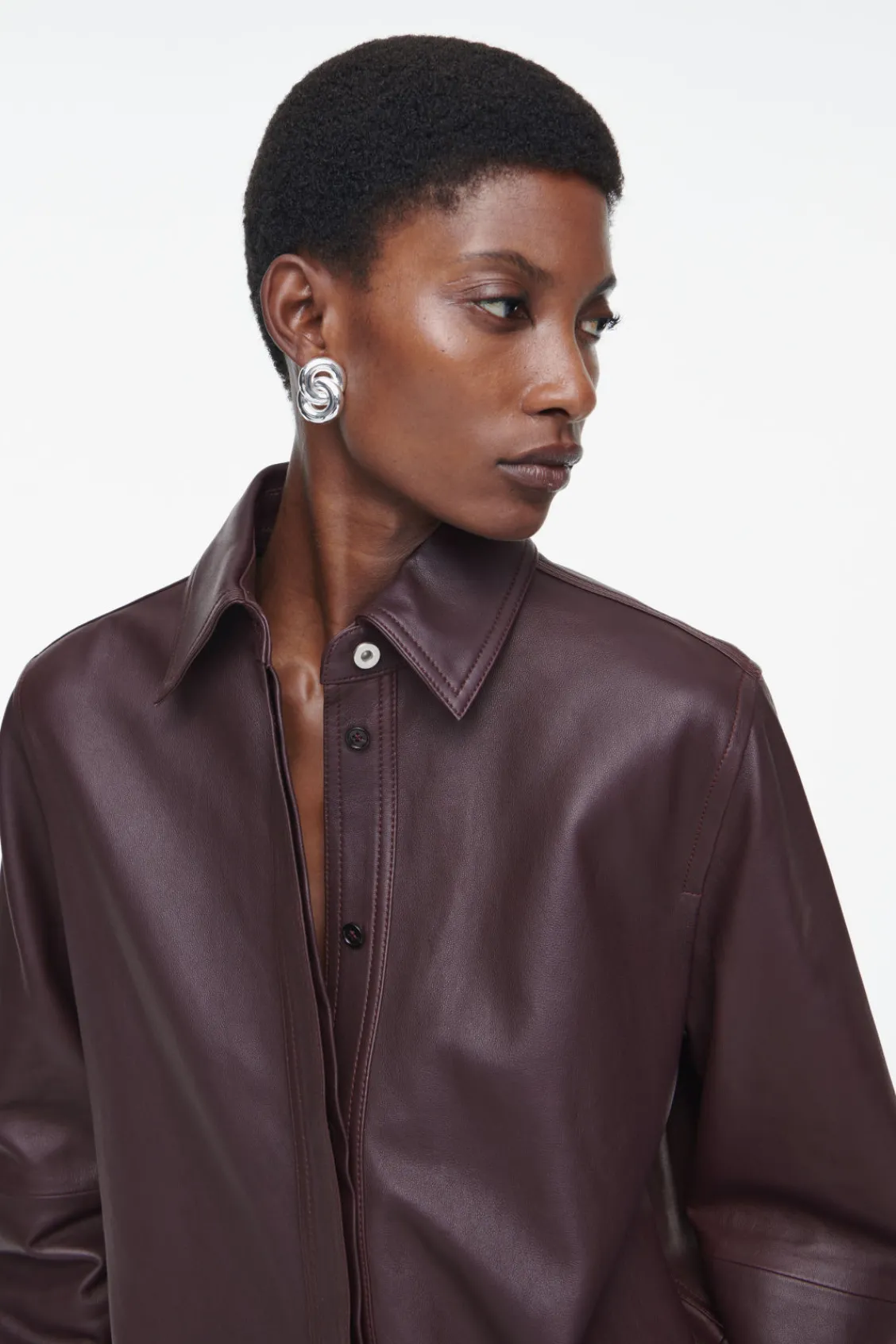 COS TOPSTITCHED LEATHER SHIRT-Women Shirts & Blouses | Tops