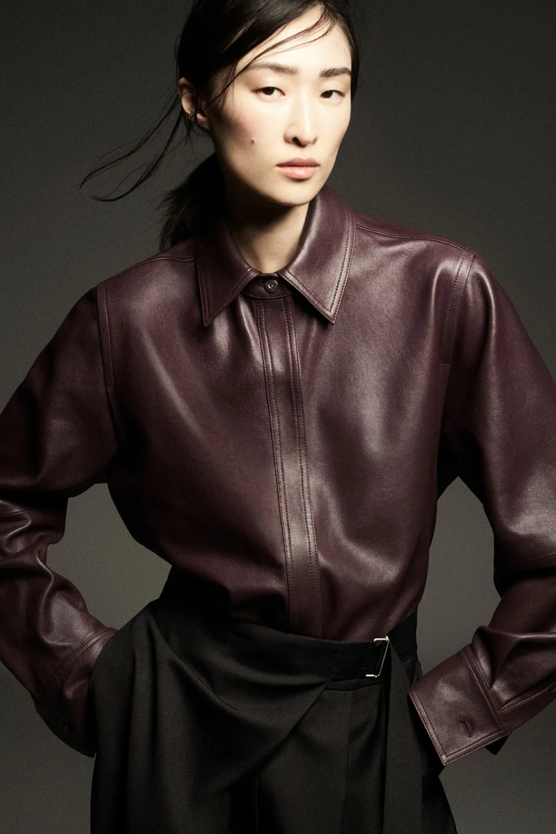 COS TOPSTITCHED LEATHER SHIRT-Women Shirts & Blouses | Tops