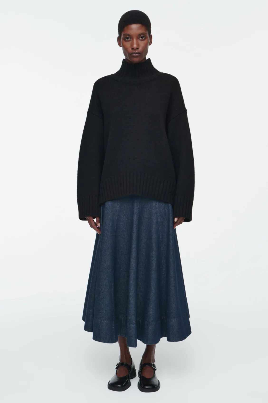COS VOLUMINOUS A-LINE DENIM MIDI SKIRT-Women Skirts