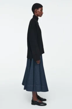 COS VOLUMINOUS A-LINE DENIM MIDI SKIRT-Women Skirts