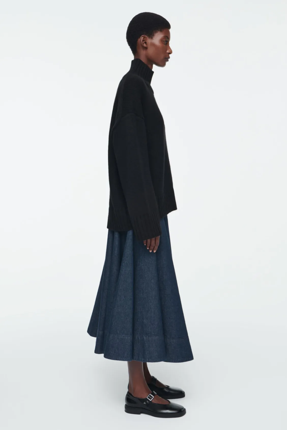 COS VOLUMINOUS A-LINE DENIM MIDI SKIRT-Women Skirts