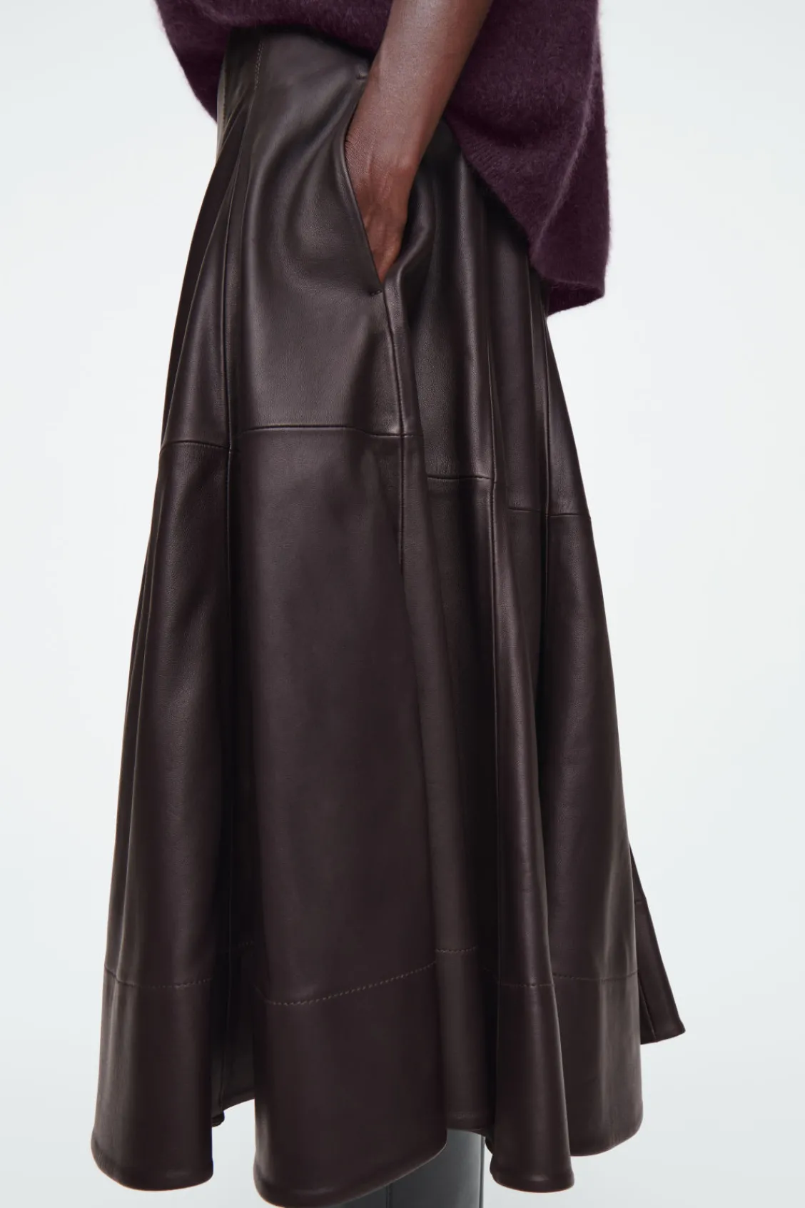 COS VOLUMINOUS A-LINE LEATHER MIDI SKIRT-Women Skirts