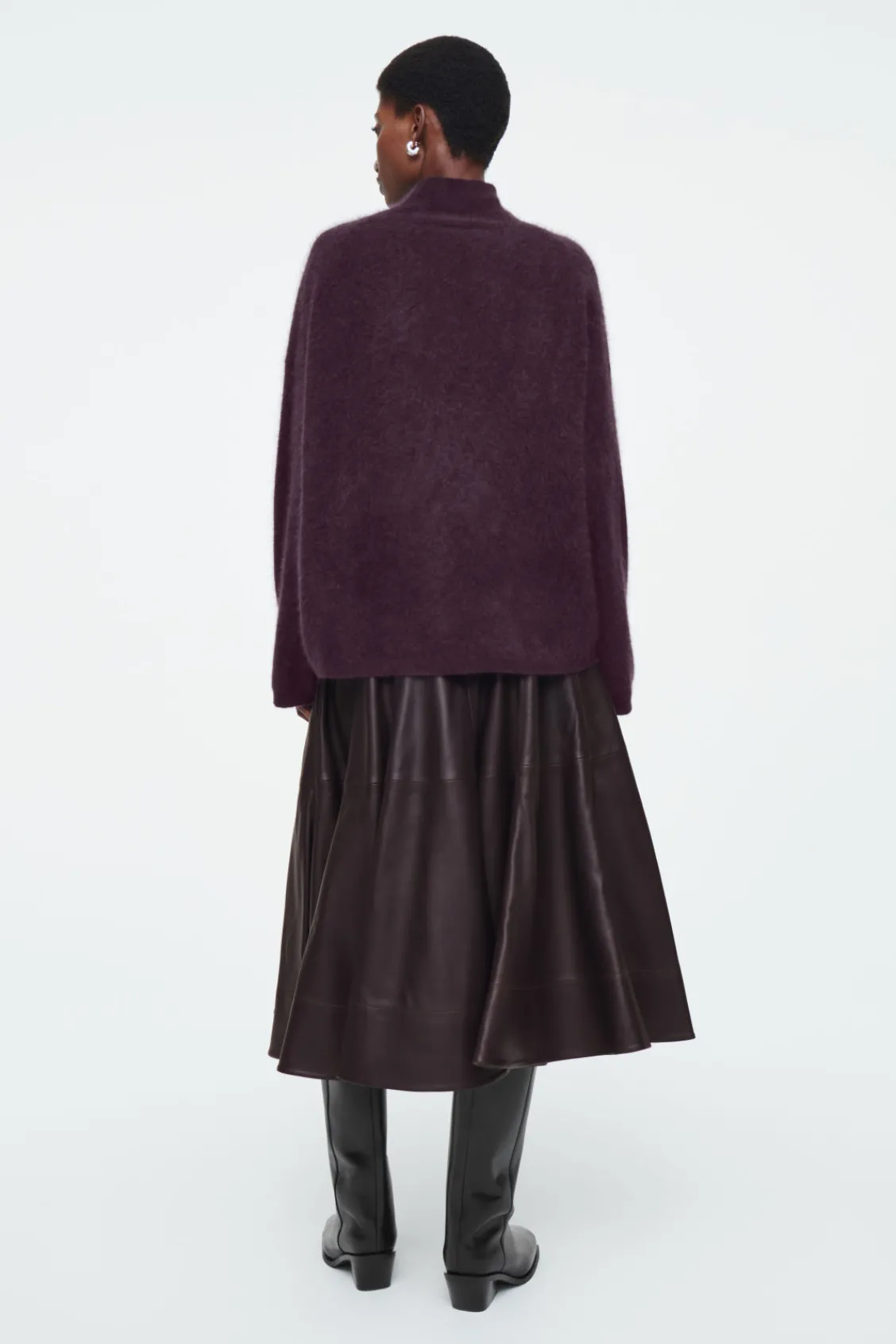 COS VOLUMINOUS A-LINE LEATHER MIDI SKIRT-Women Skirts