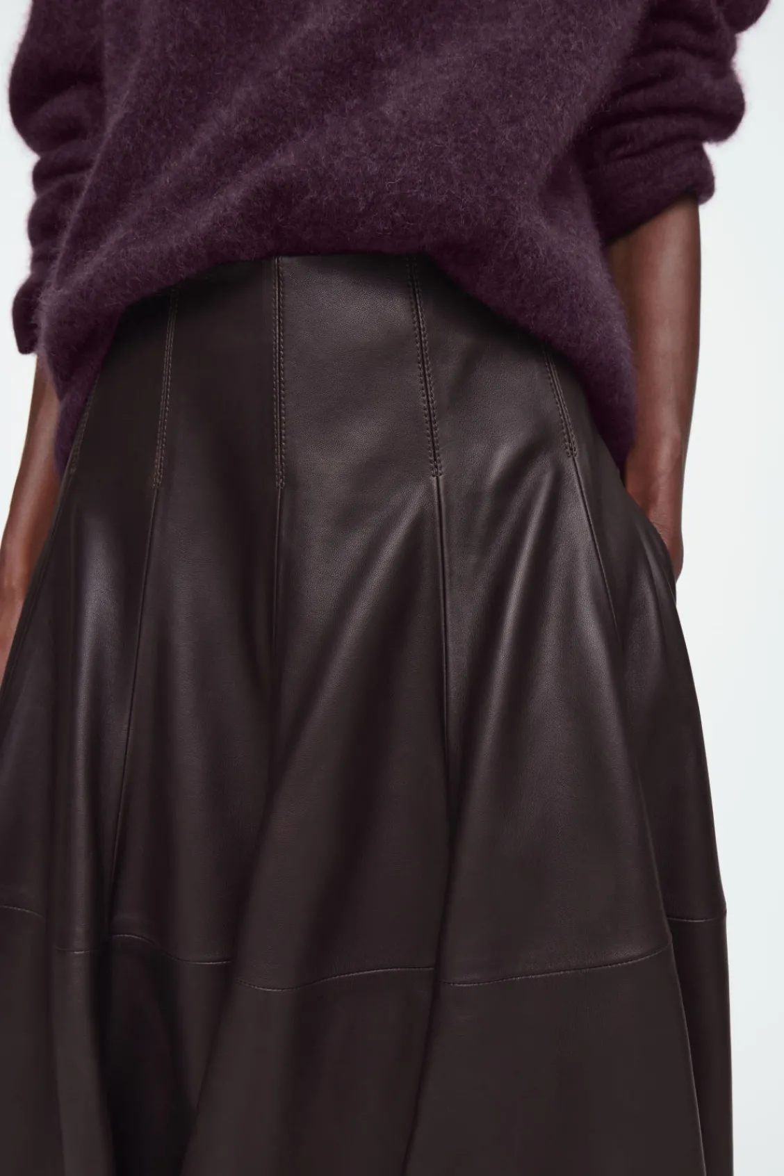 COS VOLUMINOUS A-LINE LEATHER MIDI SKIRT-Women Skirts