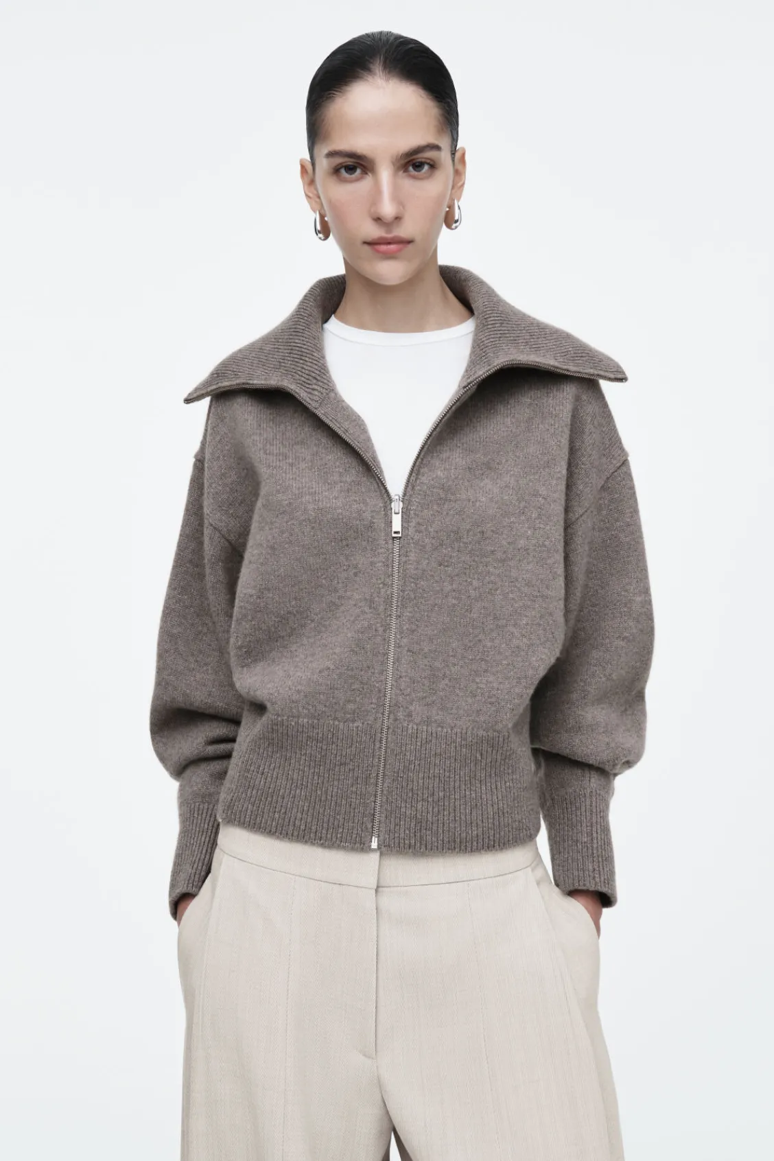 COS WAISTED KNITTED WOOL BOMBER JACKET-Women Coats & Jackets | Sweaters & Cardigans