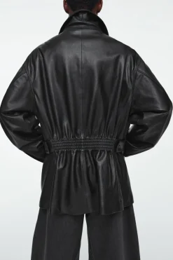 COS WAISTED LEATHER TRUCKER JACKET-Women Coats & Jackets
