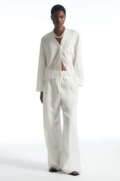 COS WIDE-LEG LINEN DRAWSTRING PANTS-Women Pants