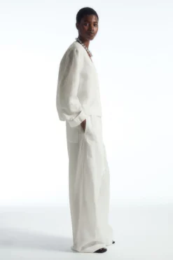 COS WIDE-LEG LINEN DRAWSTRING PANTS-Women Pants
