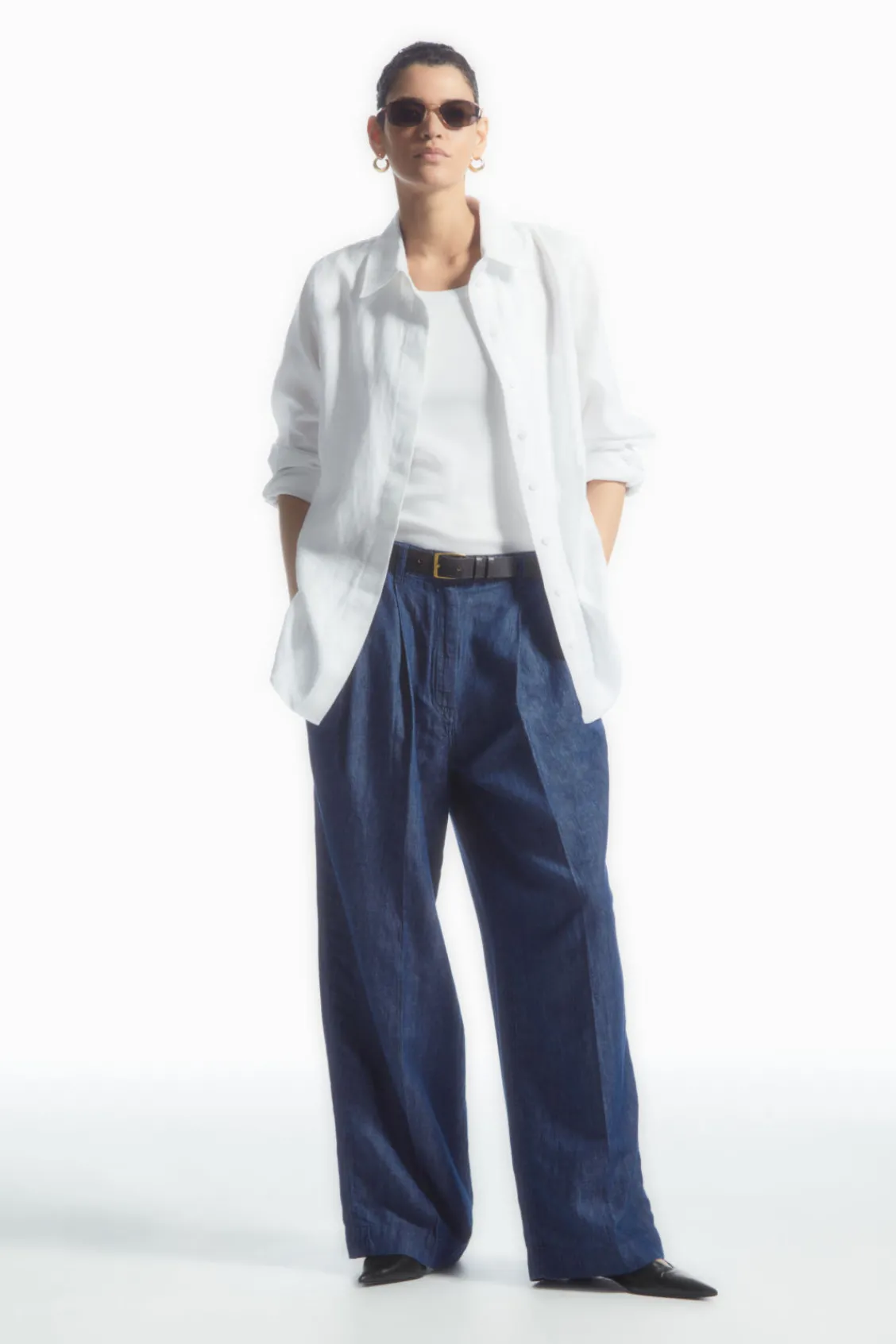 COS WIDE-LEG TAILORED DENIM PANTS-Women Jeans | Pants