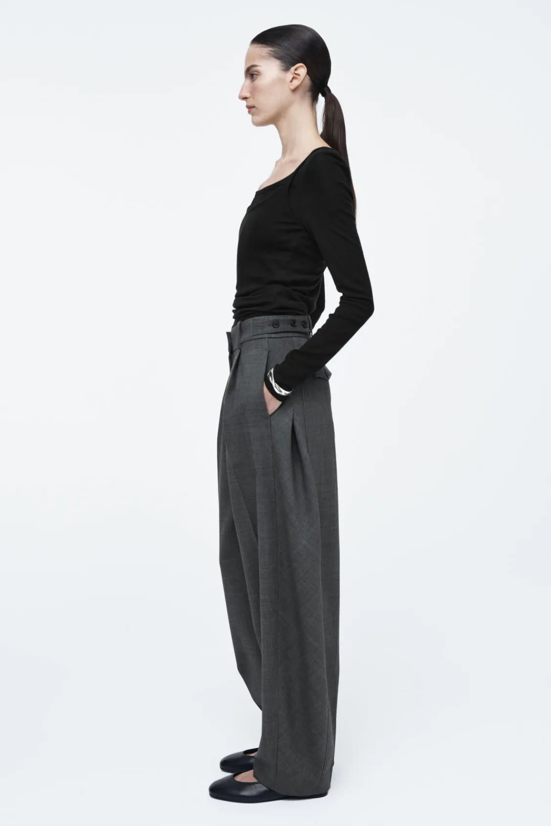 COS WOOL-BLEND BARREL-LEG PANTS-Women Pants