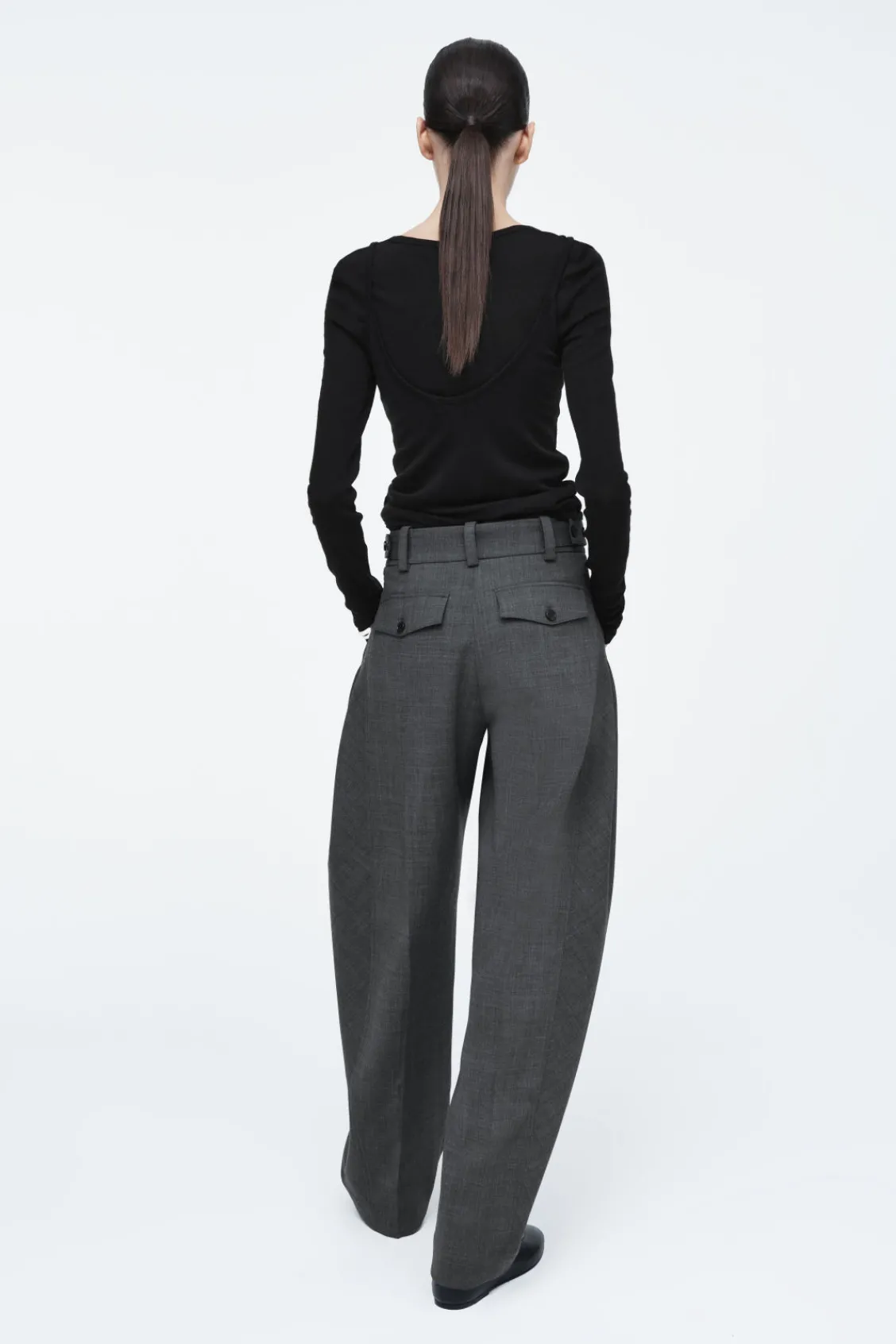 COS WOOL-BLEND BARREL-LEG PANTS-Women Pants
